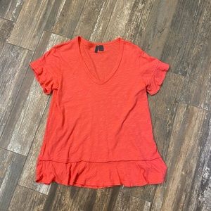 Anthropologie Left of Center Ruffled V Neck Tee